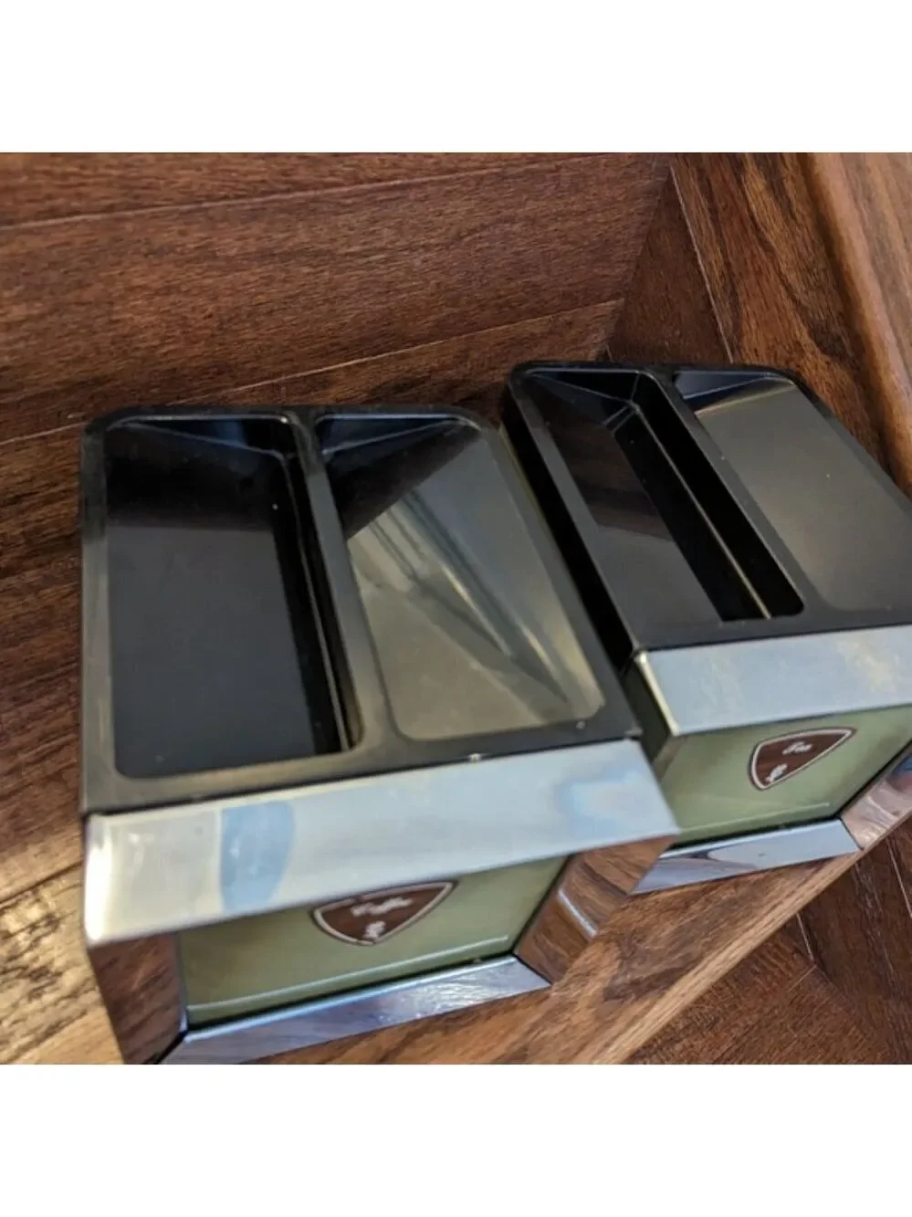 Vintage Lady Garner Avocado Green MCM Chrome tea & coffee Canisters